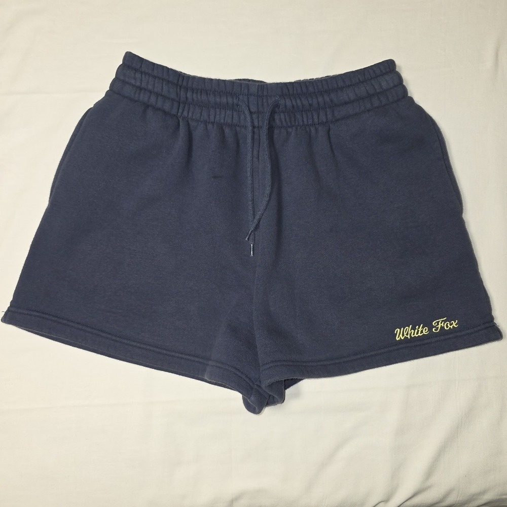 White Fox Sweat Shorts Womens M Blue  Logo Drawstring Loungewear Cozy